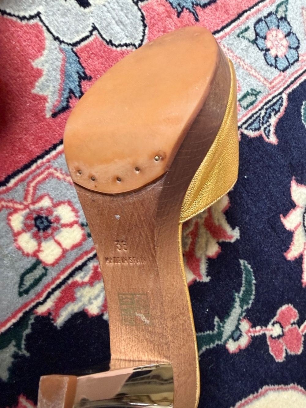 Yves Saint Laurent Vintage Gold Womens Slide Sandals with Rosette Accent size 36 - Picture 11 of 13